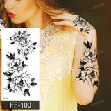 Popxstar fake henna tattoo mandala lotus flowers jewery arabic indian egyptian tattoo sleeve hand finger breast tatoo black waterproof