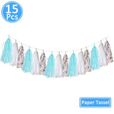 Popxstar 15pcs Rose Gold Paper Tassel Garland Kids Adult Happy Birthday Party Decoration First 1st Baby Boy Girl One Year Banner Supplies