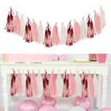 Popxstar 15pcs Rose Gold Paper Tassel Garland Kids Adult Happy Birthday Party Decoration First 1st Baby Boy Girl One Year Banner Supplies