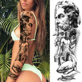 Popxstar Rose Flower Warrior Temporary Tattoos For Women Girl Men Tribal Full Sleeve Lion Tattoo Sticker Fake Black God Tatoos Covers Up