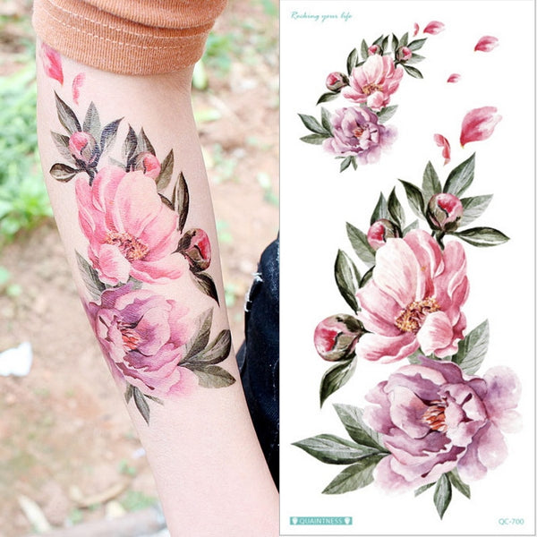 popxstar Waterproof Temporary Tattoo Sticker Rose Flowers Leave Flash