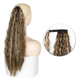 Popxstar Synthetic Corn Wavy Long Ponytail  Hairpiece Wrap on Clip Hair Extensions Ombre Brown Pony Tail Blonde Fack Hair