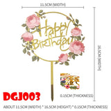 Popxstar Cake Card Insertion Spanish Flower Color Printing Golden Acrylic Birthday Party Cake Decoration