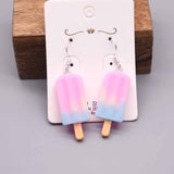 Popxstar Earrings For Women Resin Handmade Cartoons Rainbow Lollipop Ice Strawberry Popcorn Pineapple Banana  Drop Funny Gift