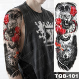 Popxstar Large Arm Sleeve Tattoo Lion Crown King Rose Waterproof Temporary Tatoo Sticker Wild Wolf Tiger Men Full Skull Totem Tatto