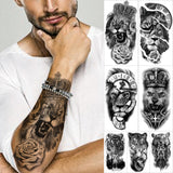 Popxstar New Year's Day Valentine's Day  Waterproof Temporary Tattoo Sticker Forest Lion Tiger Bear Flash Tattoos Women Leopard Wolf Crown Body Art Arm Fake Tatoo Men