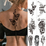 Popxstar Waterproof Temporary Tattoo Sticker Old School Moth Butterfly Tatto Compass Flowers Wing Clock Body Art Arm Fake Sleeve Tatoo