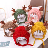 Popxstar Cute Deer Elk Antlers Baby Hat Winter Warm Plush Knitted Ear Warmer Children Hat Bonnet Boys Girls Cap Beanie Christmas Hats