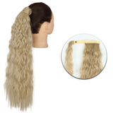 Popxstar Synthetic Corn Wavy Long Ponytail  Hairpiece Wrap on Clip Hair Extensions Ombre Brown Pony Tail Blonde Fack Hair