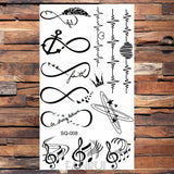 Popxstar Waterproof Black Infinity Tattoo Feather Bird Women Body Hand Art Drawing Temporary Tattoo Stickers Men Finger Tatto Small Paste