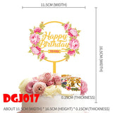 Popxstar Cake Card Insertion Spanish Flower Color Printing Golden Acrylic Birthday Party Cake Decoration