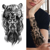 Popxstar Black Forest Tattoo Sticker For Men Women Children Tiger Wolf Death Skull Temporary Tattoo Fake Henna Skeleton King Animal Tatoo