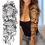 Popxstar Rose Flower Warrior Temporary Tattoos For Women Girl Men Tribal Full Sleeve Lion Tattoo Sticker Fake Black God Tatoos Covers Up