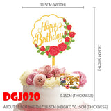 Popxstar Cake Card Insertion Spanish Flower Color Printing Golden Acrylic Birthday Party Cake Decoration