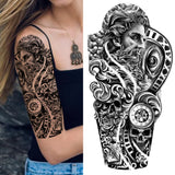 Popxstar Black Forest Tattoo Sticker For Men Women Children Tiger Wolf Death Skull Temporary Tattoo Fake Henna Skeleton King Animal Tatoo