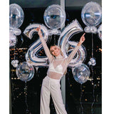 Popxstar Bright Flicker Light Transparent Balloon Silver Foil Number Balloons For Happy Birthday Adult Surprise Party Decoration Supplies