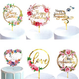 Popxstar Happy Birthday Cake Topper Flowers Acrylic Straw Toppers Cake Decorating Tools Birthday Anniversary Party Decorating Supplies