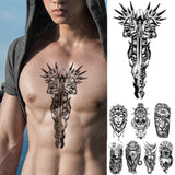 Waterproof Temporary Tattoo Sticker Crusader Wings Cross Warrior Flash Tattoos Lion Wolf Body Art Arm Fake Sleeve Tatoo Men