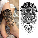 Popxstar Teenagers over Knee Tattoo Men Small Men's TattoosGod Cross Lion Temporary Tattoos For Men Women Realistic Compass Lion Fake Tatoos Forearm Jesus Christ Thigh Tattoo Sticker