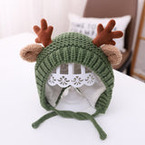 Popxstar Cute Deer Elk Antlers Baby Hat Winter Warm Plush Knitted Ear Warmer Children Hat Bonnet Boys Girls Cap Beanie Christmas Hats