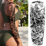 Popxstar Rose Flower Warrior Temporary Tattoos For Women Girl Men Tribal Full Sleeve Lion Tattoo Sticker Fake Black God Tatoos Covers Up