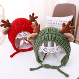 Popxstar Cute Deer Elk Antlers Baby Hat Winter Warm Plush Knitted Ear Warmer Children Hat Bonnet Boys Girls Cap Beanie Christmas Hats