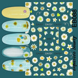 Popxstar black Glue Stickers Spring Summer Daisys Sunflowers Nail Decals Decoration For Nail Art Manicure Beauty