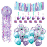 Popxstar Mermaid Balloon Banner Cake Topper Happy Ocean Girl Birthday Party Mermaid Tail Jellyfish Tassels Decor Under The Sea Wedding