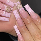 Popxstar 24Pcs French False Nails Wave Line Design Ballet Fake Nails Long Wearable Coffin Press on Nails Full Cover Manicure Tips