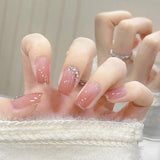 24pcs Bridal Nail Art tips with design press on nails long false nails glue coffin nail tips Rhinestones Glitter stick on nails