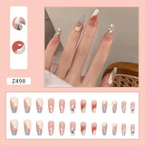 24Pcs/Box Sweet Short Round/Square Head False Nail Art Full Cover Detachable Artificial Fake Nails Ballerina Press on Nails Tips