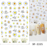 Popxstar black Glue Stickers Spring Summer Daisys Sunflowers Nail Decals Decoration For Nail Art Manicure Beauty