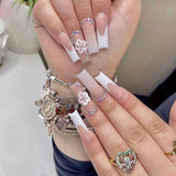 24Pcs Ballet Full Cover Fake Nails Flower Butterfly Design with Rhinestones False Nails Wearable Press on Nails Manicure Tips