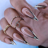 24Pcs Extra Long Stiletto False Nails Pointy French Fake Nails Glitter Detachable Almond Press on Nails Full Cover Nail Tips