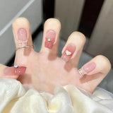 24pcs Wearable Pink Press On Fake Nails Tips With Glue false nails design Butterfly Lovely Girl false nails With Wearing Tools