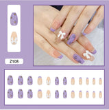 24pcs Butterfly decorated false nails Removable Long Paragraph Fashion Manicure fake nail tips full cover acrylic for girls nail