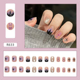 24Pcs/Box Sweet Short Round/Square Head False Nail Art Full Cover Detachable Artificial Fake Nails Ballerina Press on Nails Tips