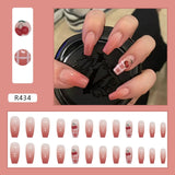 24pcs/box Fake Nails Press on Short Reusable with Designs Set French Artificial Pink kawaii False Tipsy Stick-on Nails Tips Art