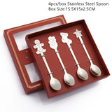 Popxstar 4Pcs Navidad Christmas Coffee Spoons Teaspoons Dessert Stainless Steel Spoons Tableware Christmas Gift Noel New Year