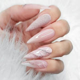 24Pcs False Nails With Glue Almond Pink Butterfly Design Detachable Rhinestones Acrylic Fake Nails long stiletto Press On Nails