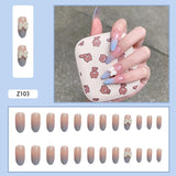 24pcs Butterfly decorated false nails Removable Long Paragraph Fashion Manicure fake nail tips full cover acrylic for girls nail