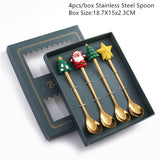 Popxstar 4Pcs Navidad Christmas Coffee Spoons Teaspoons Dessert Stainless Steel Spoons Tableware Christmas Gift Noel New Year