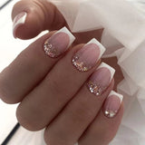 Popxstar 24pcs Summer False Nails with Designs Charms Flame Long Ballerina Fake Nails Wearable Coffin French Nails Tips Press On Nails