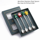 Popxstar 4Pcs Navidad Christmas Coffee Spoons Teaspoons Dessert Stainless Steel Spoons Tableware Christmas Gift Noel New Year