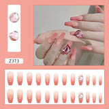 24pcs/box Fake Nails Press on Short Reusable with Designs Set French Artificial Pink kawaii False Tipsy Stick-on Nails Tips Art