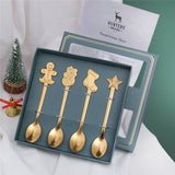 Popxstar 4Pcs Navidad Christmas Coffee Spoons Teaspoons Dessert Stainless Steel Spoons Tableware Christmas Gift Noel New Year