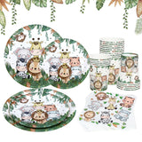 Popxstar Jungle Animals Disposable Tableware Wild One Woodland Safari 1st Birthday Party Decoration Kids Baby Shower Jungle Themed Party