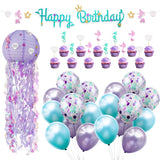 Popxstar Mermaid Balloon Banner Cake Topper Happy Ocean Girl Birthday Party Mermaid Tail Jellyfish Tassels Decor Under The Sea Wedding