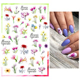 Popxstar black Glue Stickers Spring Summer Daisys Sunflowers Nail Decals Decoration For Nail Art Manicure Beauty