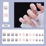 24pcs/box Fake Nails Press on Short Reusable with Designs Set French Artificial Pink kawaii False Tipsy Stick-on Nails Tips Art